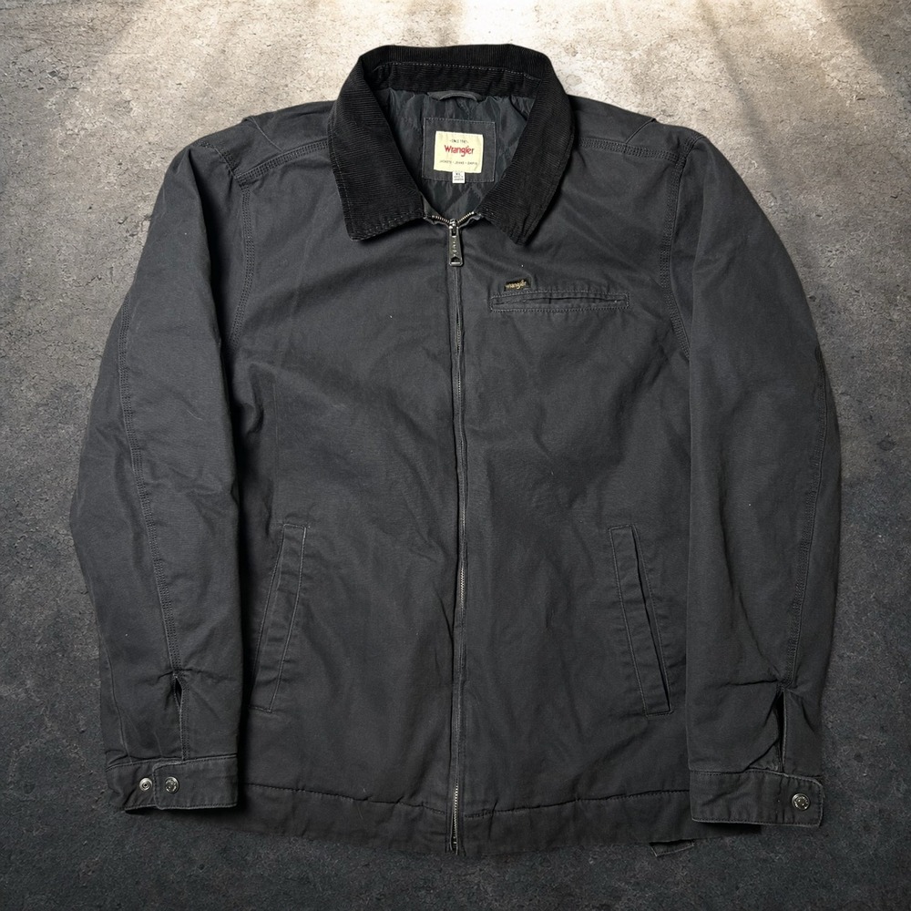 Wrangler Canvas Work Jacket Corduroy Collar Quilted Lined Black XL Skater Biker